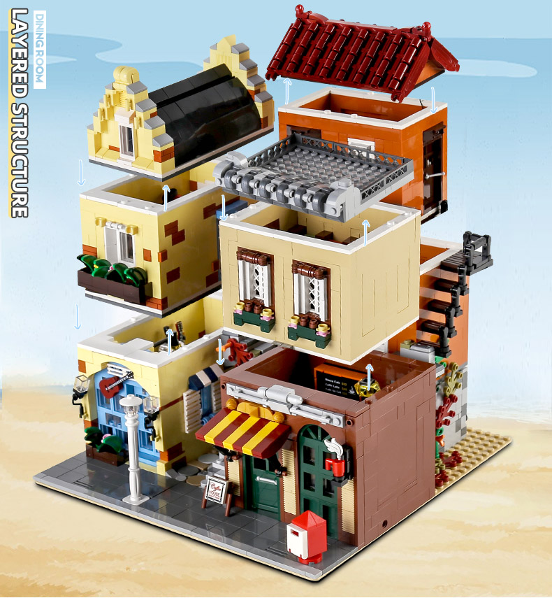 MOLD KING 16008 Street View Series Café Shop Building Blocks Juego de juguetes