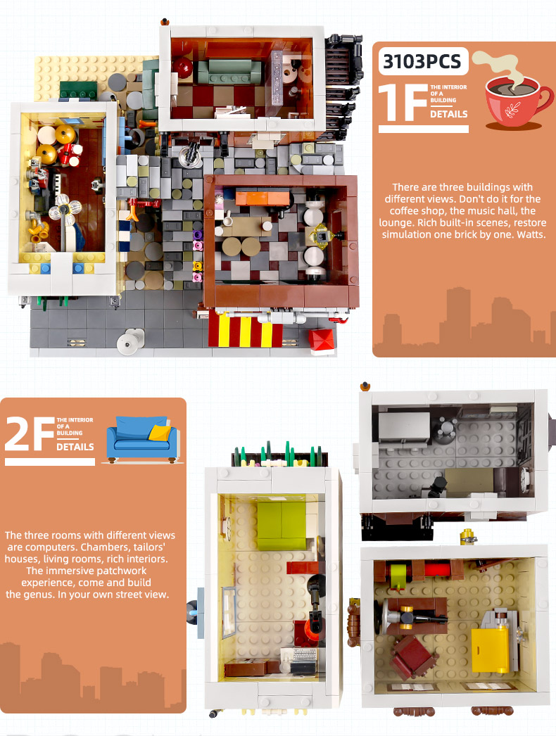 MOLD KING 16008 Street View Series Café Shop Building Blocks Juego de juguetes