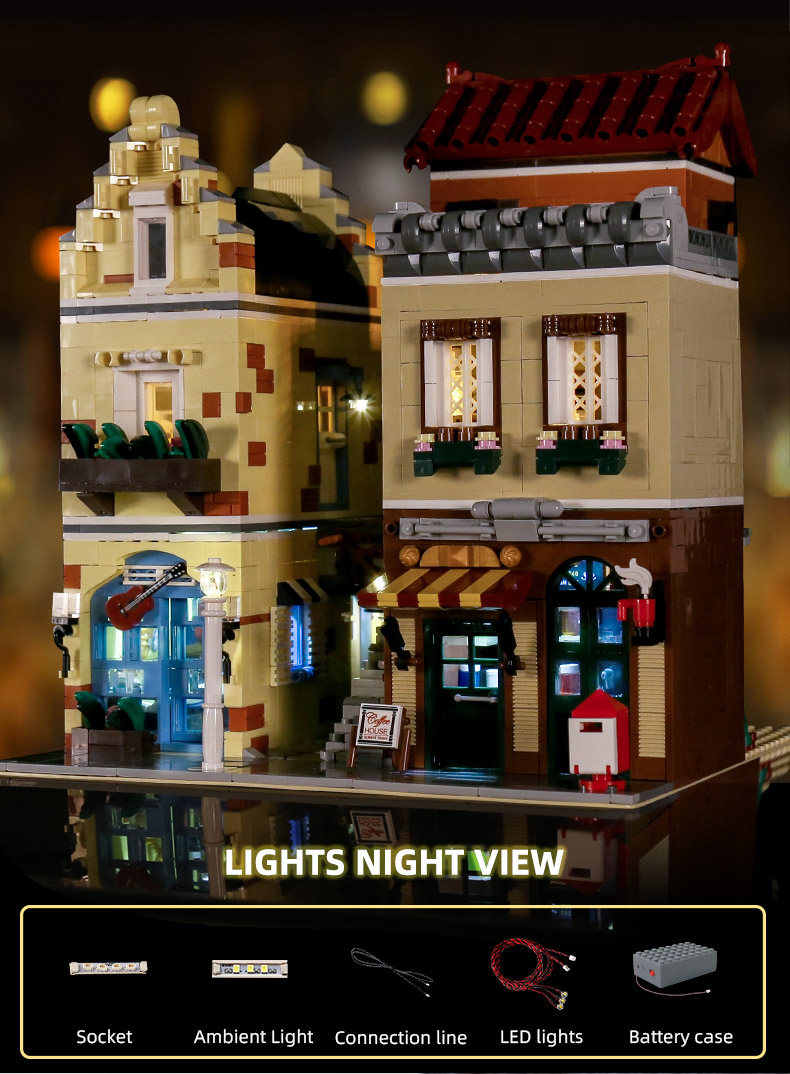 MOLD KING 16008 Street View Series Café Shop Building Blocks Juego de juguetes