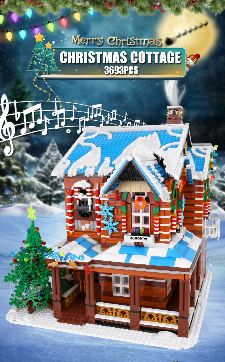 MOLD KING 16011 크리에이티브 시리즈 크리스마스 하우스 조명 에디션 빌딩 블록 장난감 세트