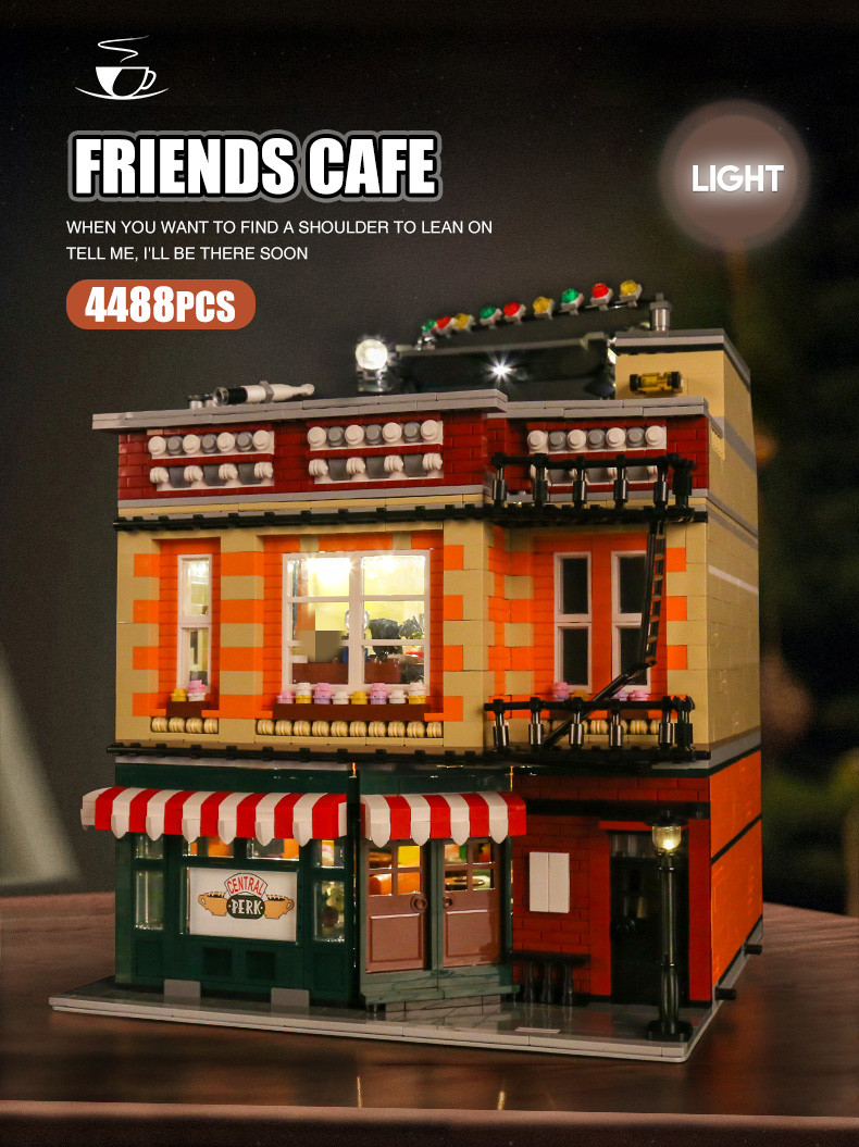 MOLD KING 16014 Street View Series Old Friends Cafe con juego de juguetes de bloques de construcción LED