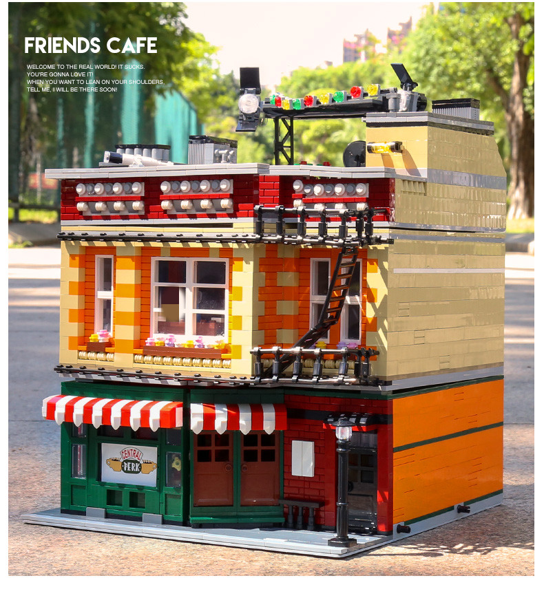 MOLD KING 16014 Street View-Serie Old Friends Cafe mit LED-Bausteinen-Spielzeug-Set
