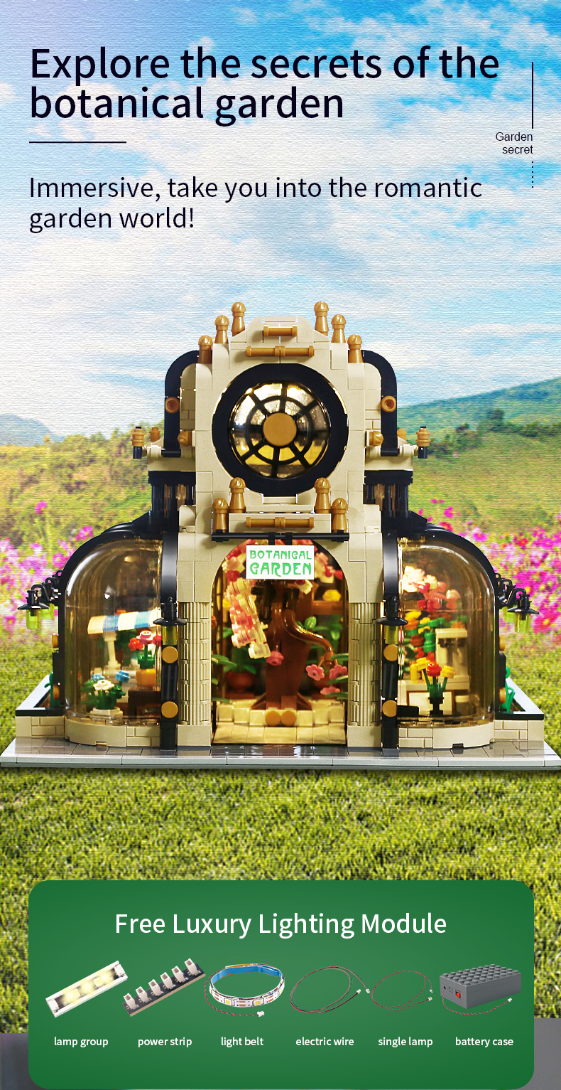 MOLD KING 16019 식물원 정원 노바 타운 빌딩 블록 장난감 세트