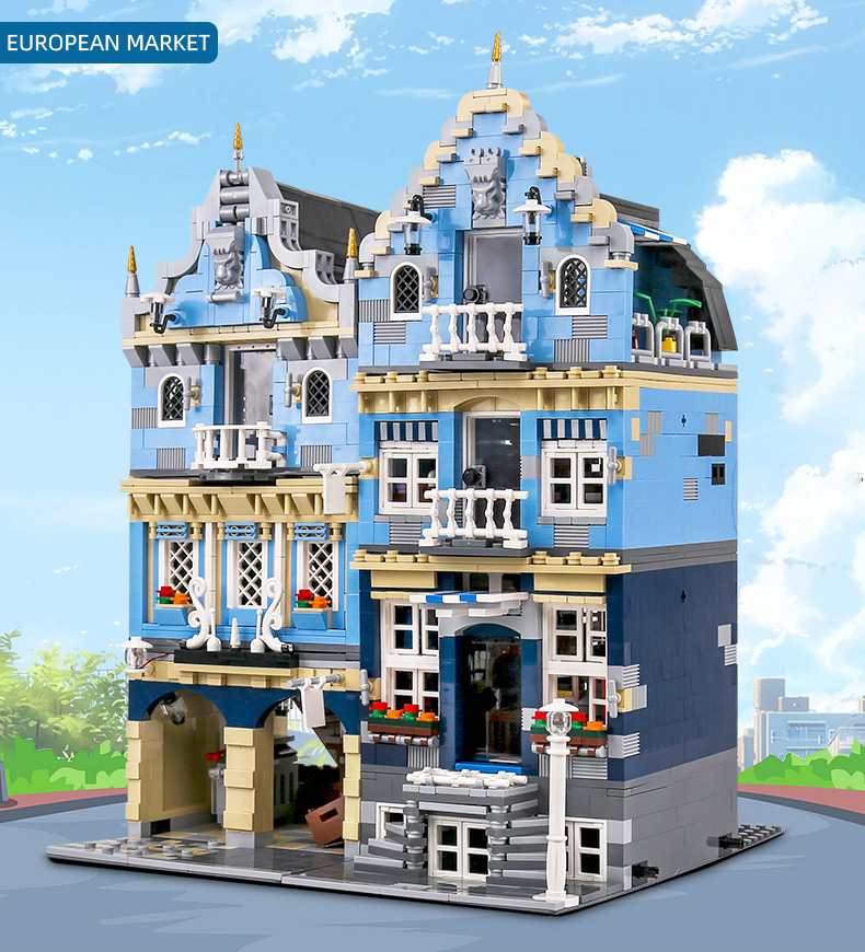 MOLD KING 16020 Street View Serie Europäischer Markt Bausteine-Spielzeug-Set
