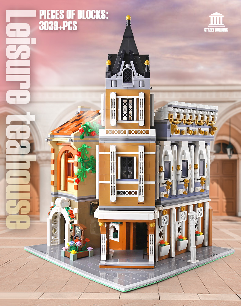 MOLD KING 16026 Street View Series Small Town Tea House Bloques de construcción Juego de juguetes