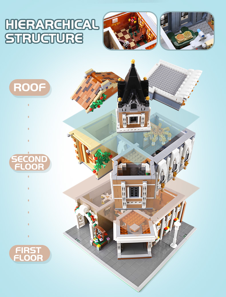 MOLD KING 16026 스트리트 뷰 시리즈 작은 마을 찻집 빌딩 블록 장난감 세트