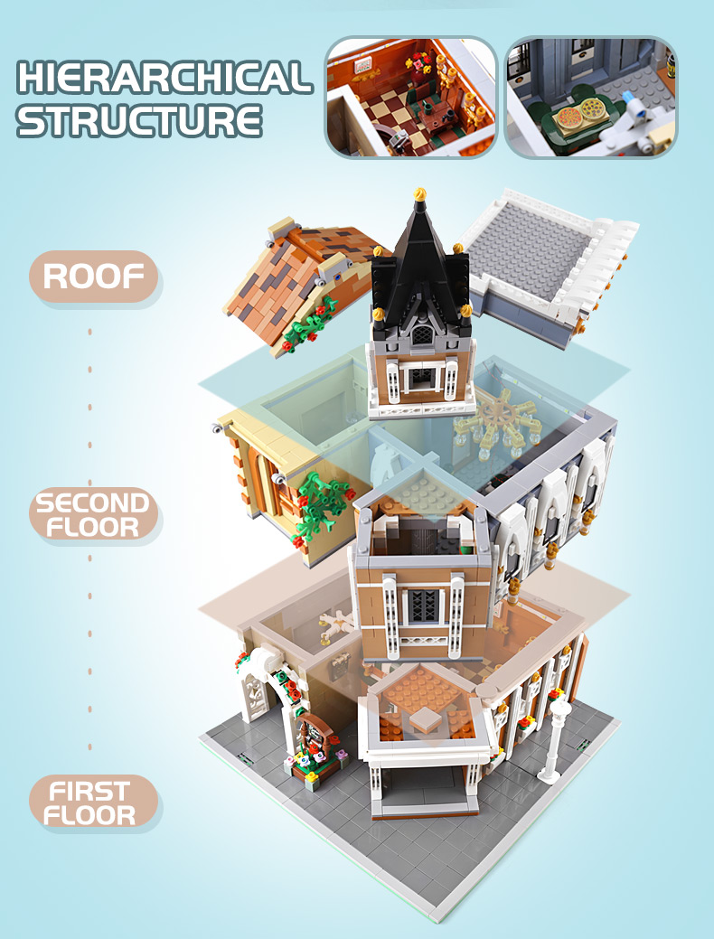 MOLD KING 16026 Street View Series Small Town Tea House Bloques de construcción Juego de juguetes