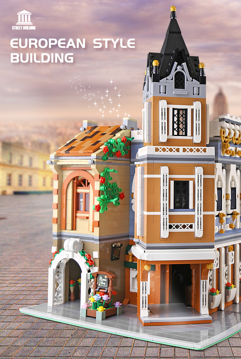 MOLD KING 16026 Street View Series Small Town Tea House Bloques de construcción Juego de juguetes