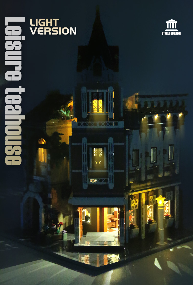 MOLD KING 16026 Street View Series Small Town Tea House Bloques de construcción Juego de juguetes