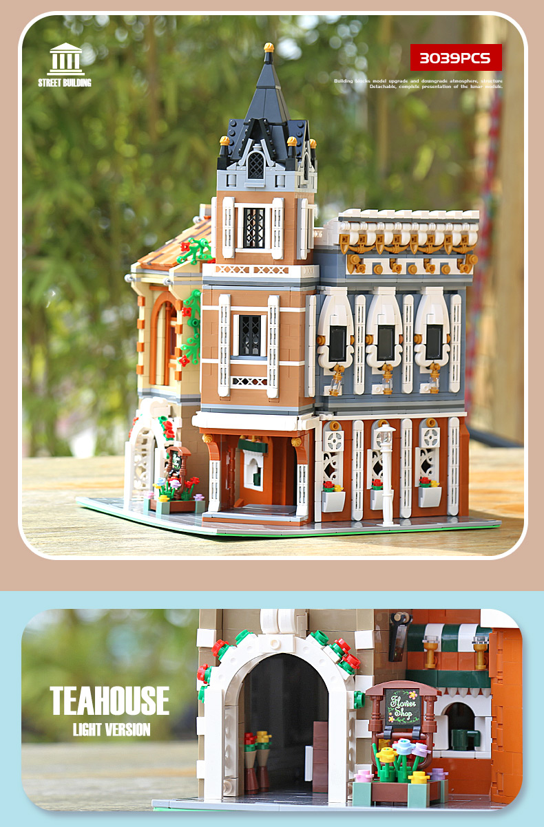 MOULD KING 16026 Street View Series Small Town Tea House Building Blocks Toy Set