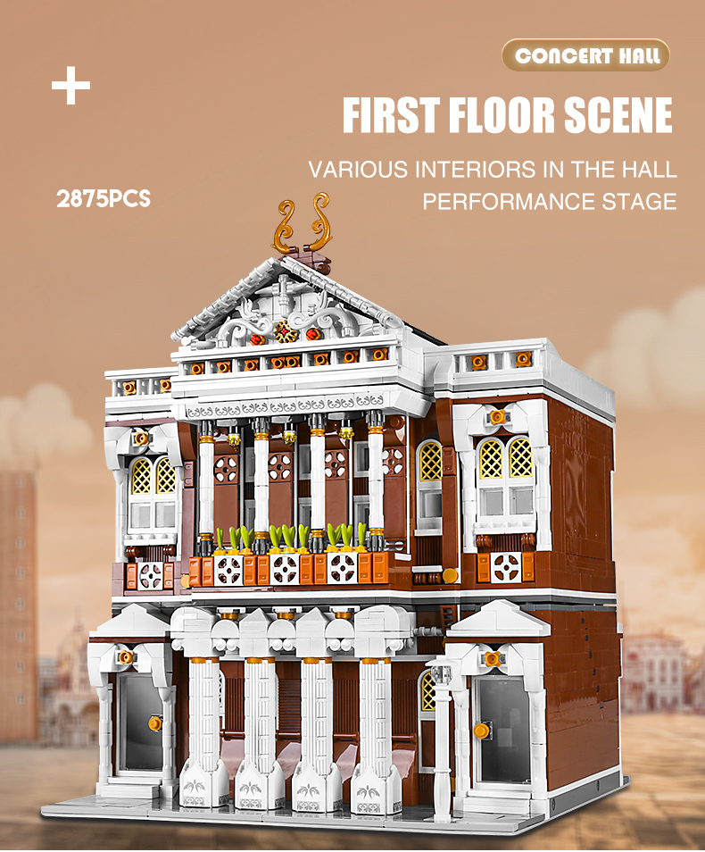 MOLD KING 16032 스트리트 뷰 시리즈 소규모 타운 콘서트 홀 빌딩 블록 장난감 세트