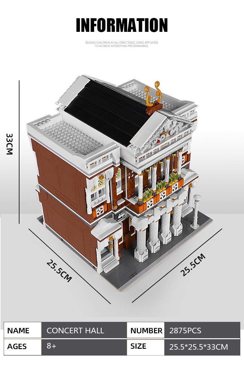 MOLD KING 16032 Street View-Serie Kleinstadt-Konzerthalle Bausteine Spielzeug-Set