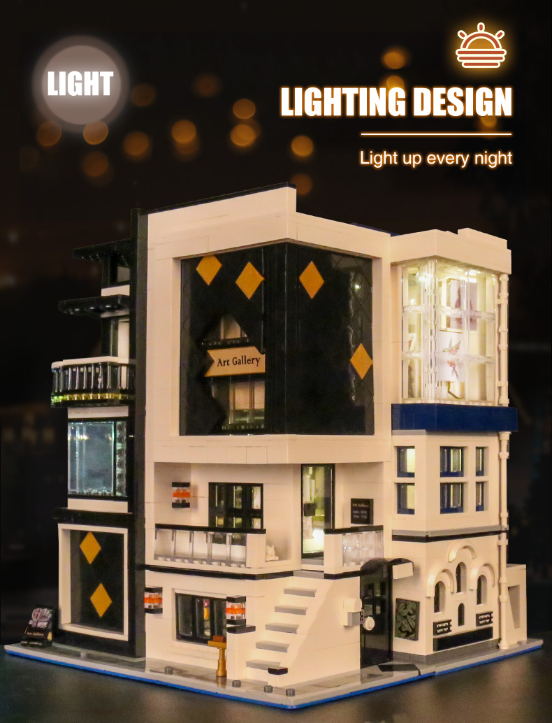 MOULD KING 16043 Street View Series Art Gallery With LED Building Blocks Toy Set