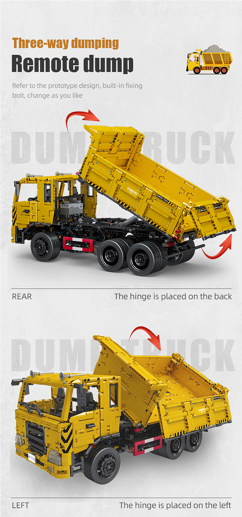 Mould King 17012 RC Three Way Dump Truck Building Block Toy Set