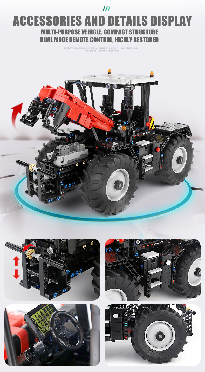 MOLD KING 17020 4-in-1 gelber Traktor-Baustein-Spielzeug-Set