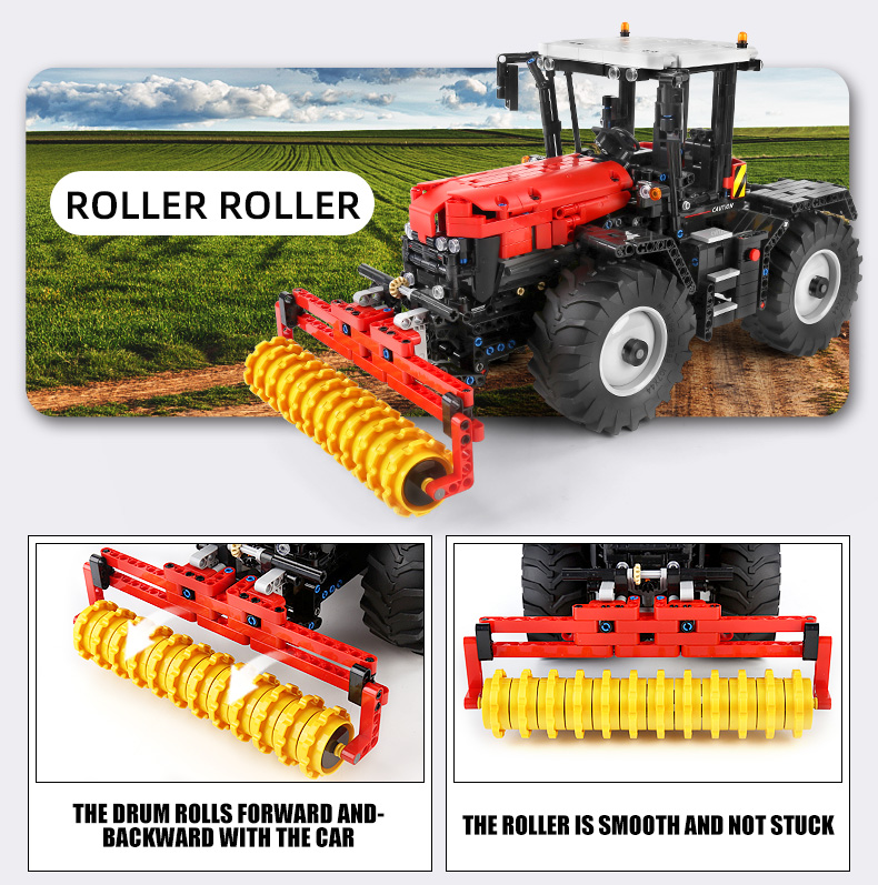MOLD KING 17020 4-in-1 gelber Traktor-Baustein-Spielzeug-Set