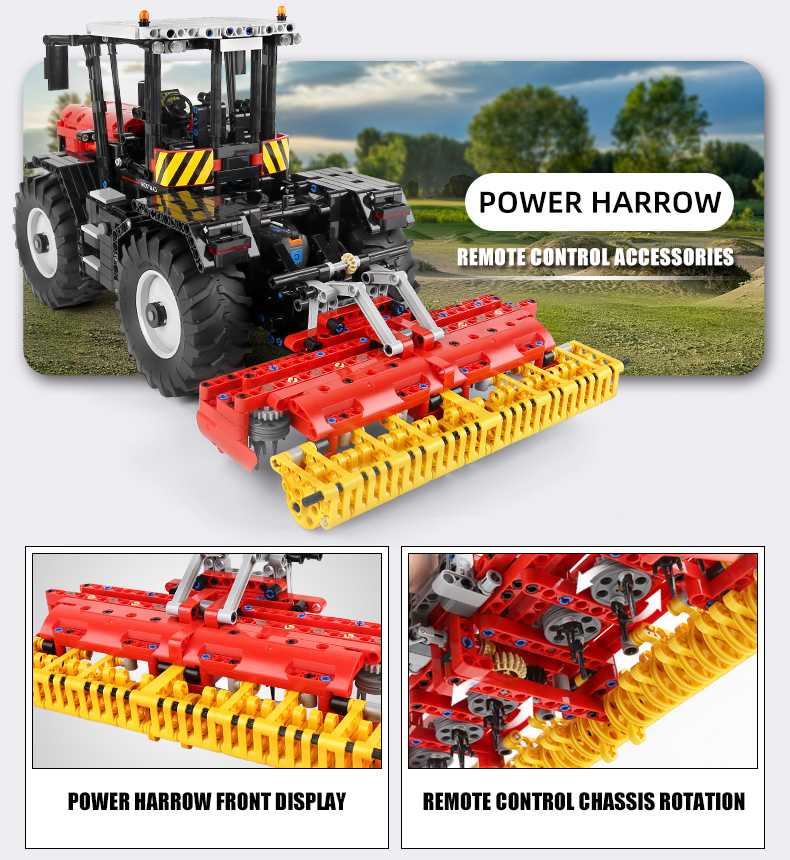 MOLD KING 17020 4-in-1 gelber Traktor-Baustein-Spielzeug-Set