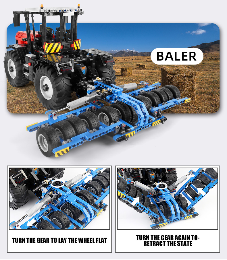 MOLD KING 17020 4-in-1 gelber Traktor-Baustein-Spielzeug-Set