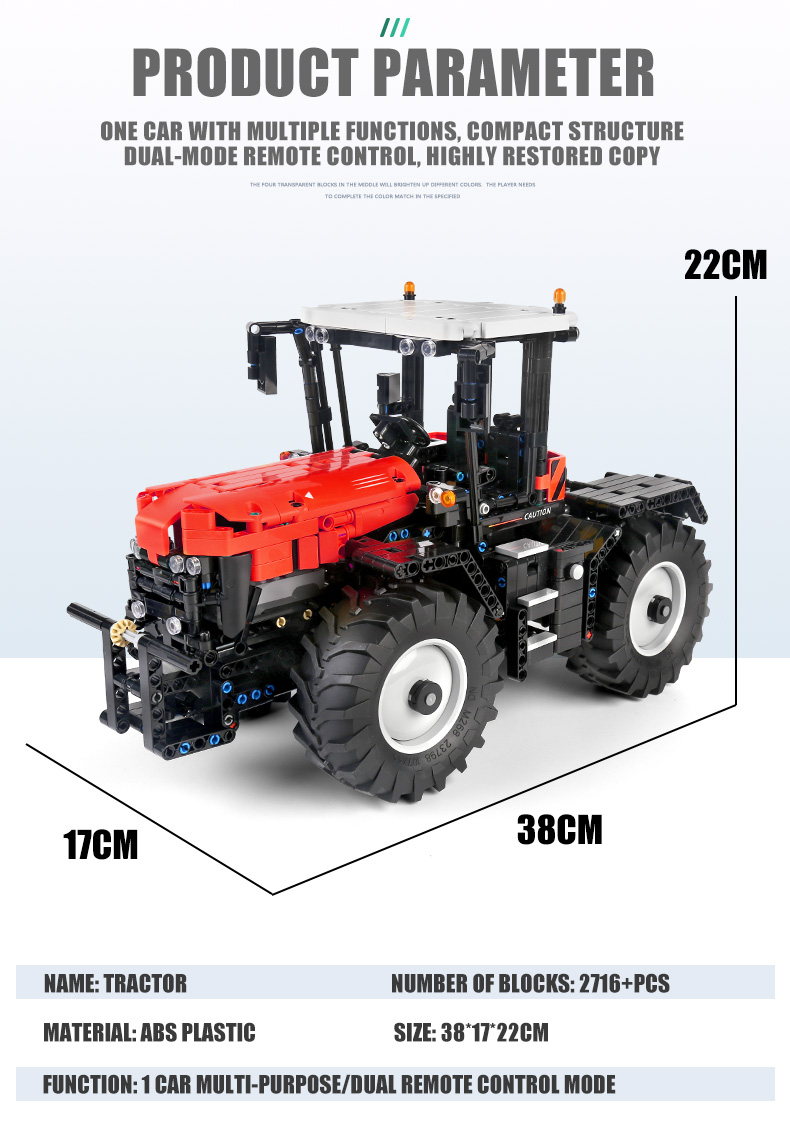 MOLD KING 17020 4-in-1 gelber Traktor-Baustein-Spielzeug-Set
