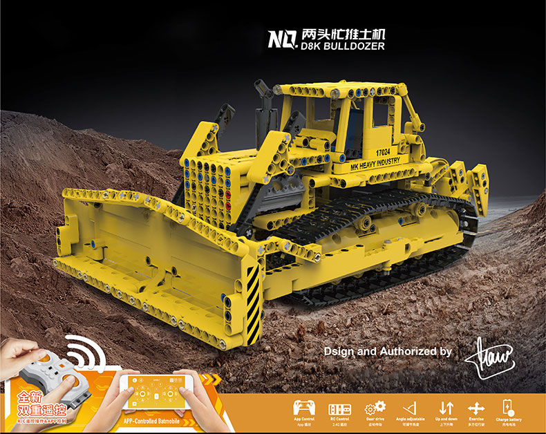 MOULD KING 17024 High-Tech Car The APP Control Bulldozer Building Blocks Toy Set