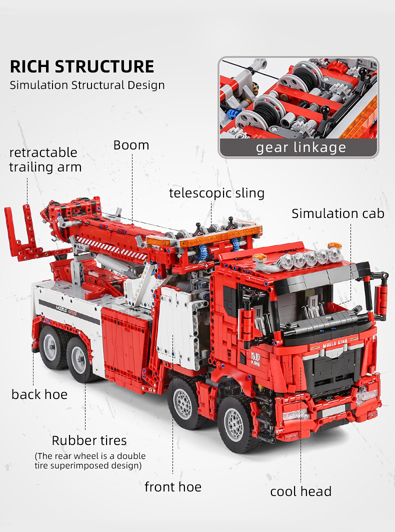 MOLD KING 17027 Engineering Series Véhicule de sauvetage routier Blocs de construction Ensemble de jouets