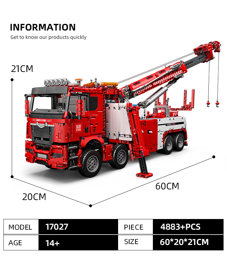 MOLD KING 17027 Engineering Series Véhicule de sauvetage routier Blocs de construction Ensemble de jouets