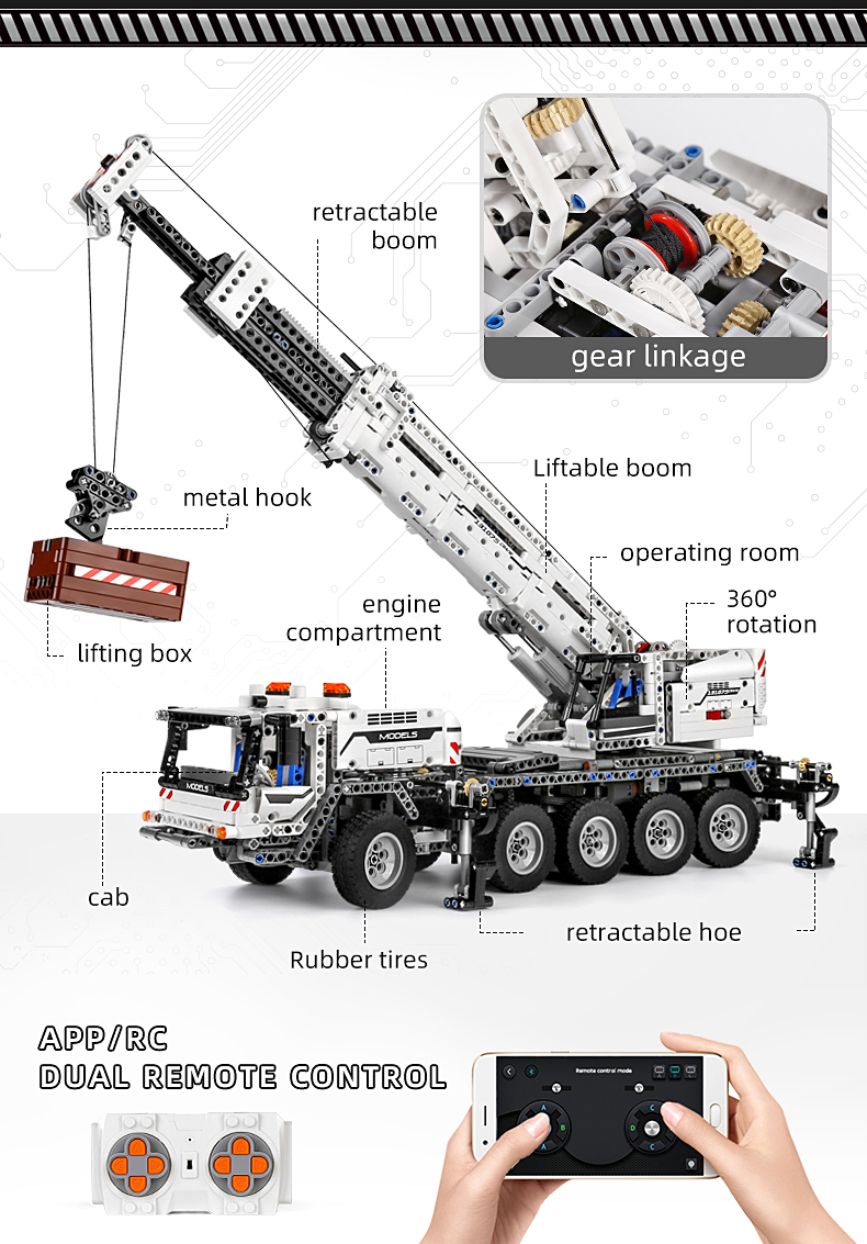  Mould King 15070 Crawler Crane Building Block Kit, Heavy Duty  Crawler Crane Construction Vehicles Model Toy, Remote Control Crane  Building Sets, 1292 Pieces : Toys & Games