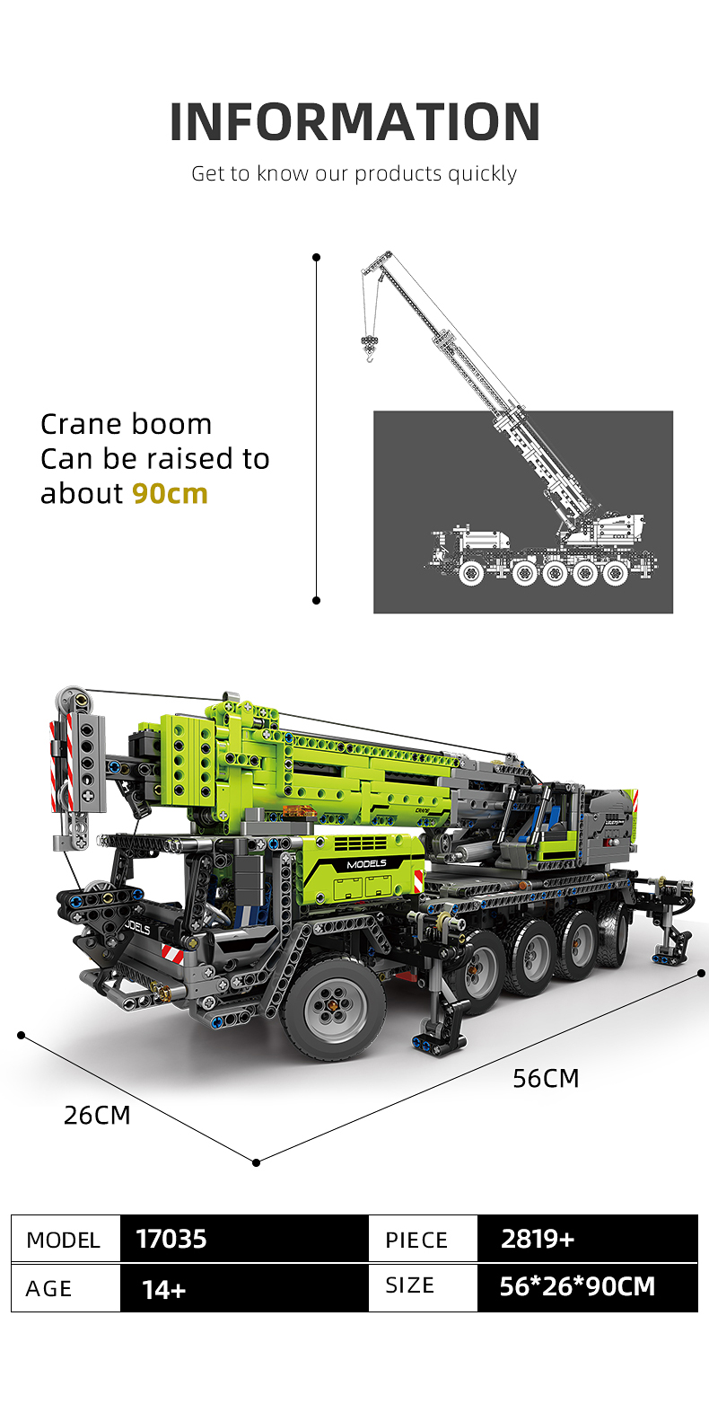 MOULD KING 17035 Green Engineering Crane Building Blocks Toy Set BuildingToyStore
