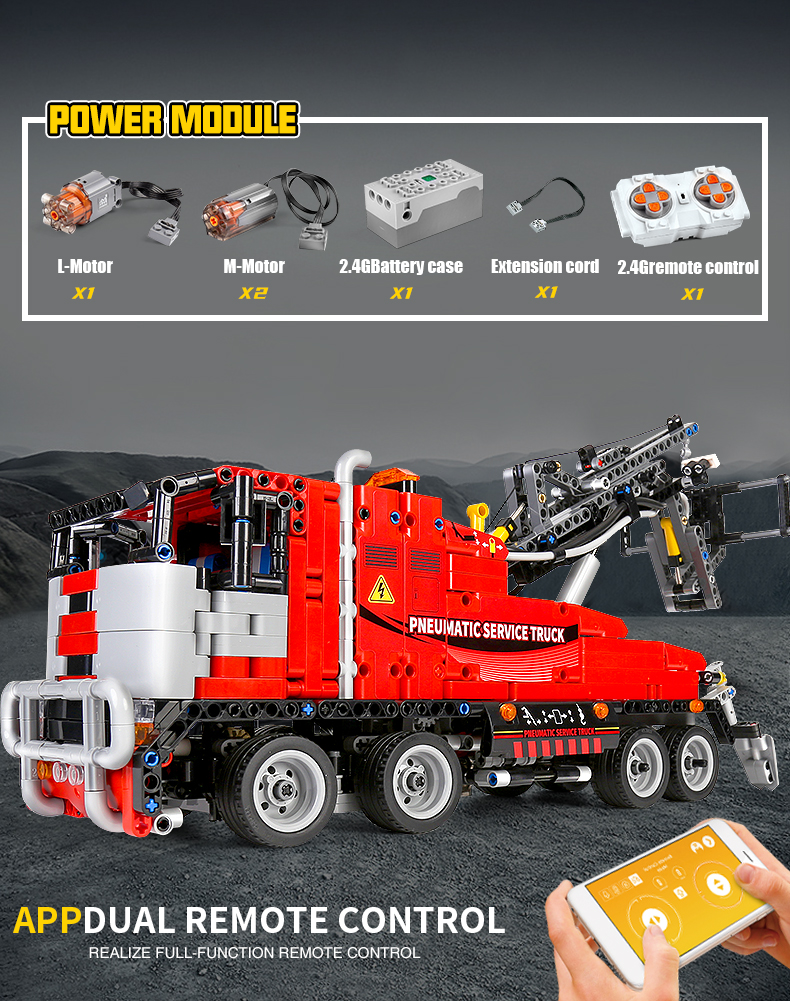 MOULD KING 19001 Engineering Series Pneumatic Maintenance Trailer Building Block Toy Set