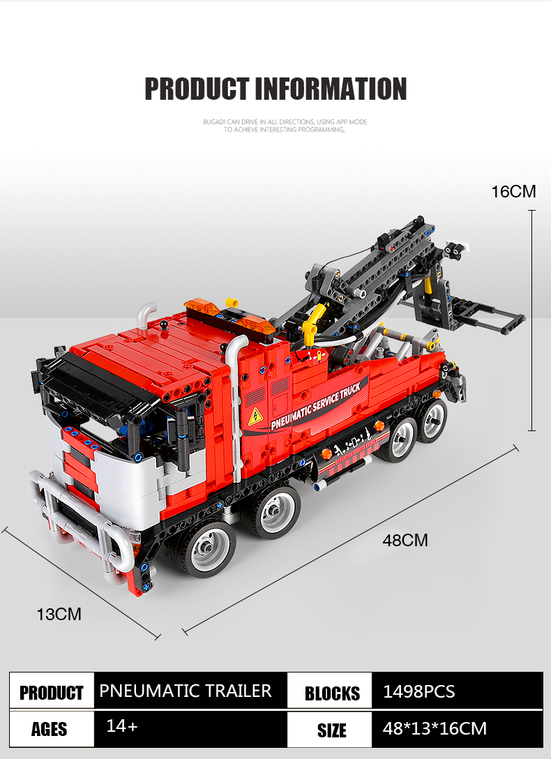 MOULD KING 19001 Engineering Series Pneumatic Maintenance Trailer Building Block Toy Set