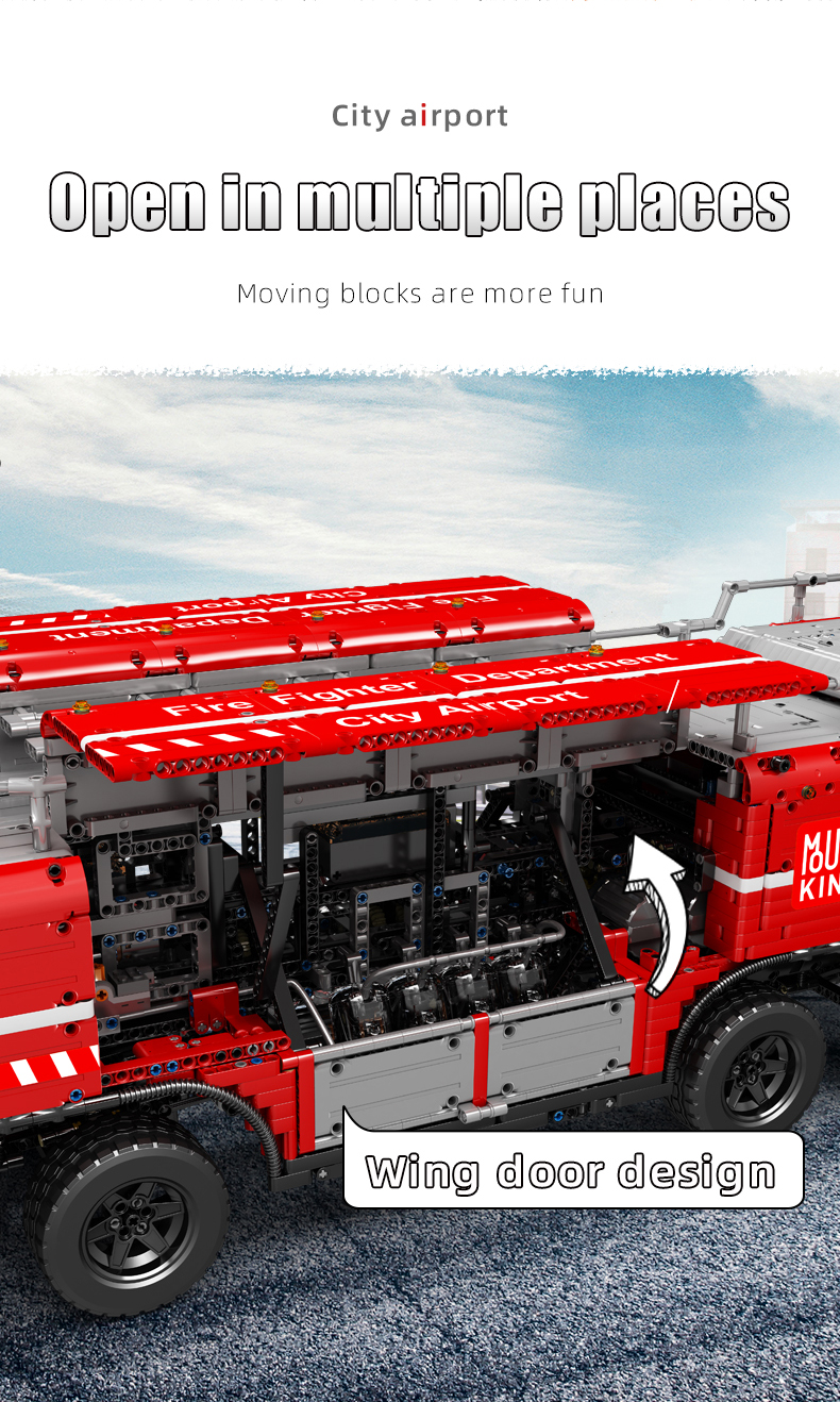 MOULD KING 19004 Yuxing Engineering Series Pneumatic Airport Rescue Vehicle Building Blocks Toy Set