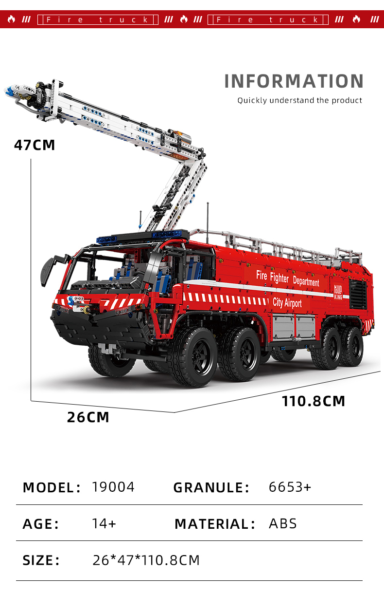 MOLD KING 19004 Yuxing Engineering Series Juego de juguetes de bloques de construcción de vehículos de rescate de aeropuerto neumático