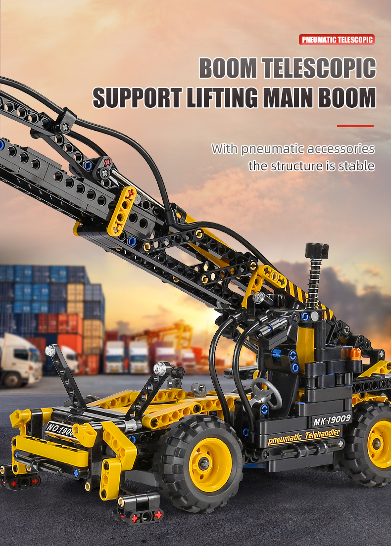 MOULD KING 19009 Engineering Series Pneumatic Telescopic Forklift Building Block Toy Set