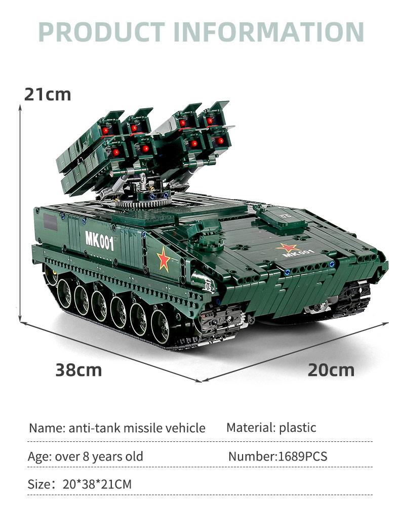 MOULD KING 20001 Red Arrow 10 Anti-tank Guided Missile Vehicle Building Blocks Toy Set
