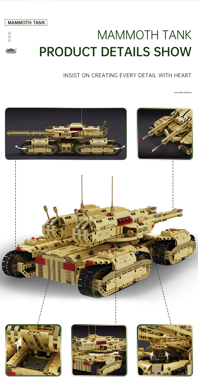 MOULD KING 20011 RC Red Alert Mammoth Tank Juego de bloques de construcción de juguete