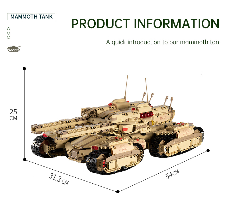 MOULD KING 20011 RC Red Alert Mammoth Tank Juego de bloques de construcción de juguete