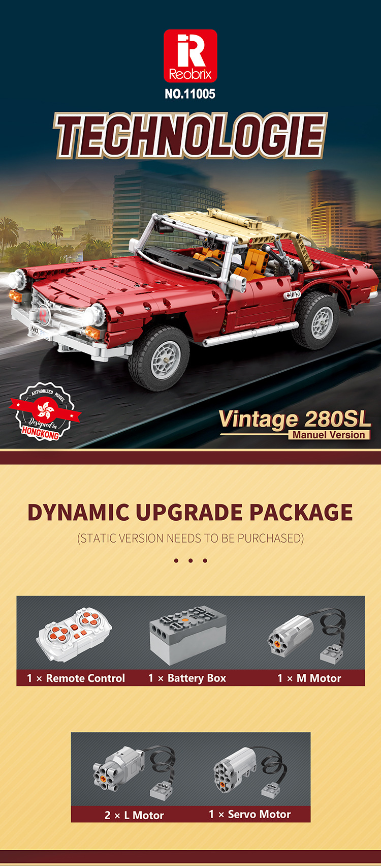 REOBRIX 11005 Mercedes-Benz 280SL Auto Technology Series Bausteine Spielzeugset