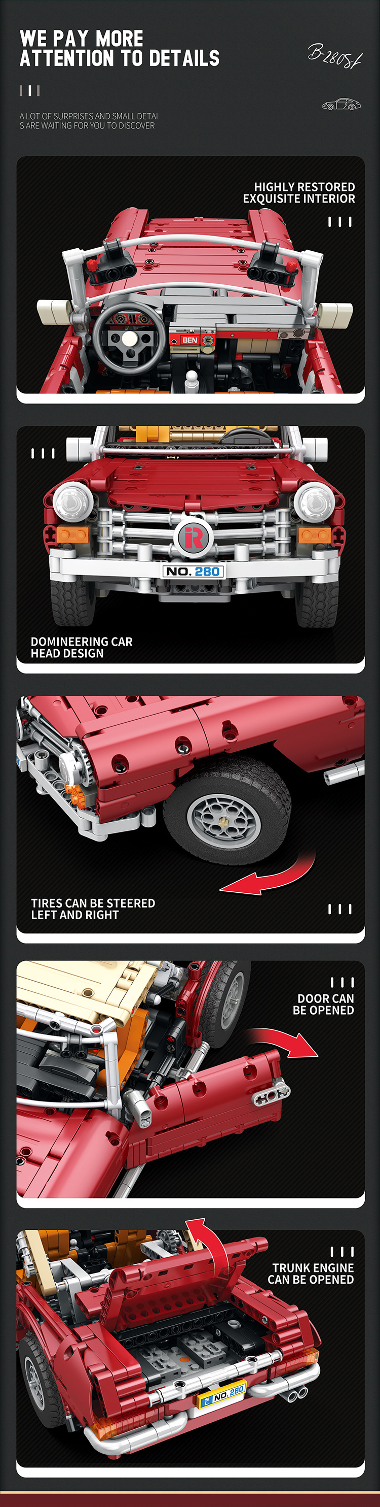 REOBRIX 11005 Mercedes-Benz 280SL Auto Technology Series Bausteine Spielzeugset