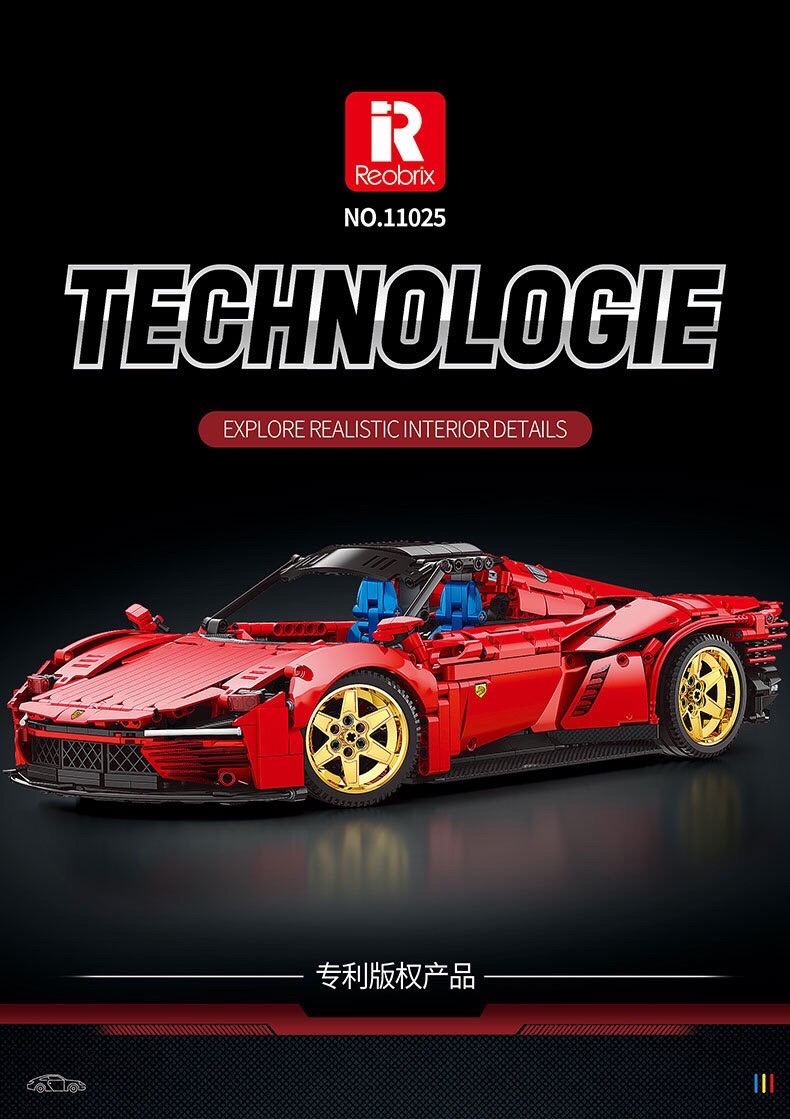 REOBRIX 11025 Ferrari SP3 Sports Car Technology Machinery Series Building Blocks Toy Set