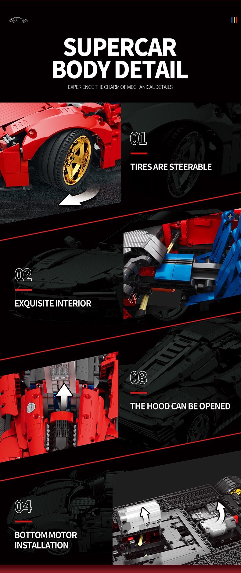 REOBRIX 11025 Ferrari SP3 Sports Car Technology Machinery Series Building Blocks Toy Set