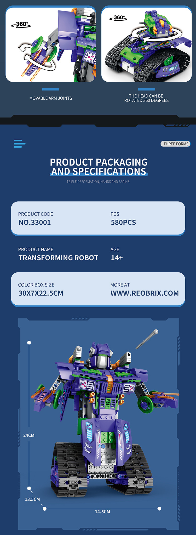 REOBRIX 33001 Robot déformable série télécommande blocs de construction ensemble de jouets