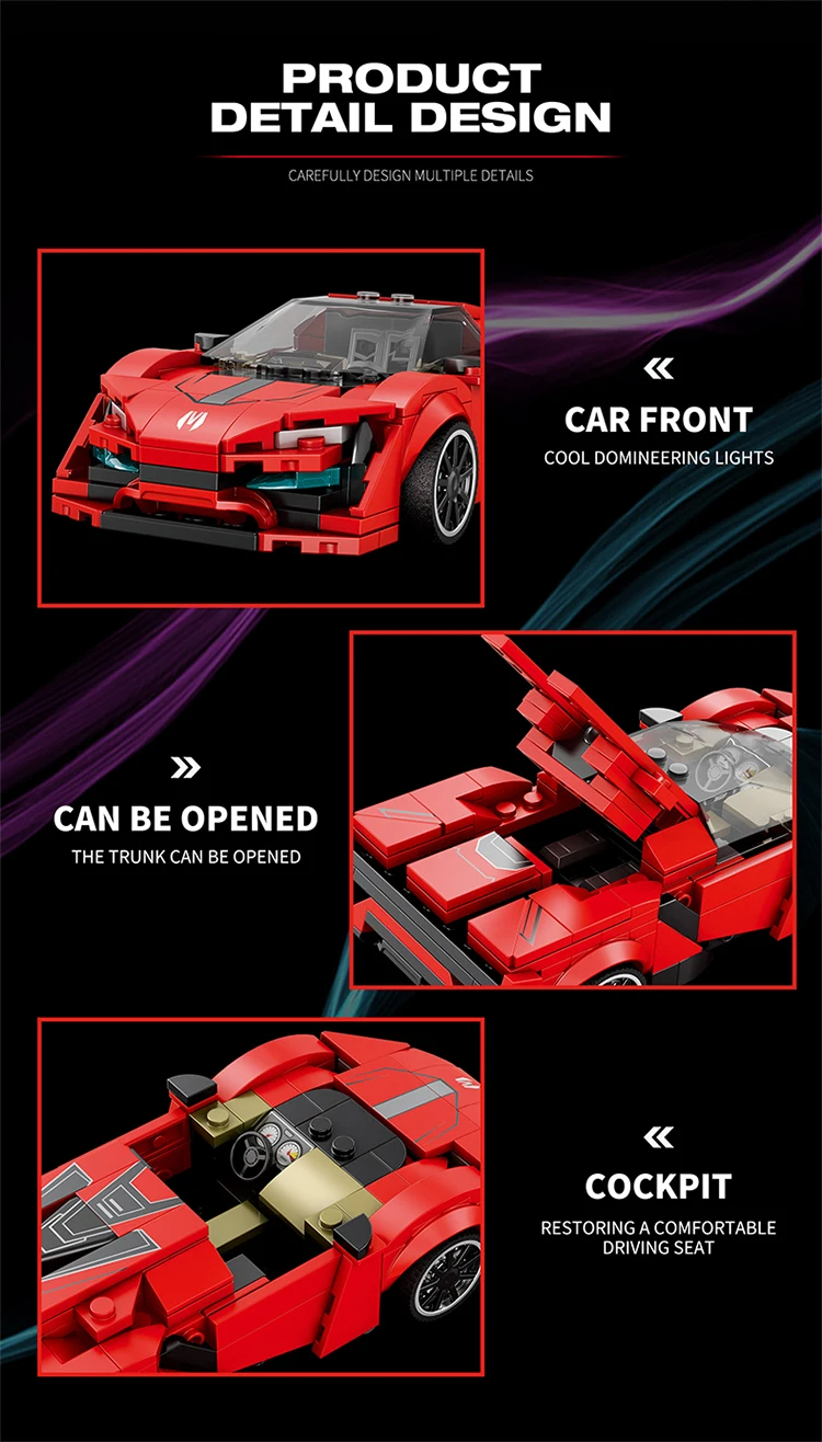 Juego de bloques de construcción de juguetes Lykan de coche deportivo rojo Reobrix 803