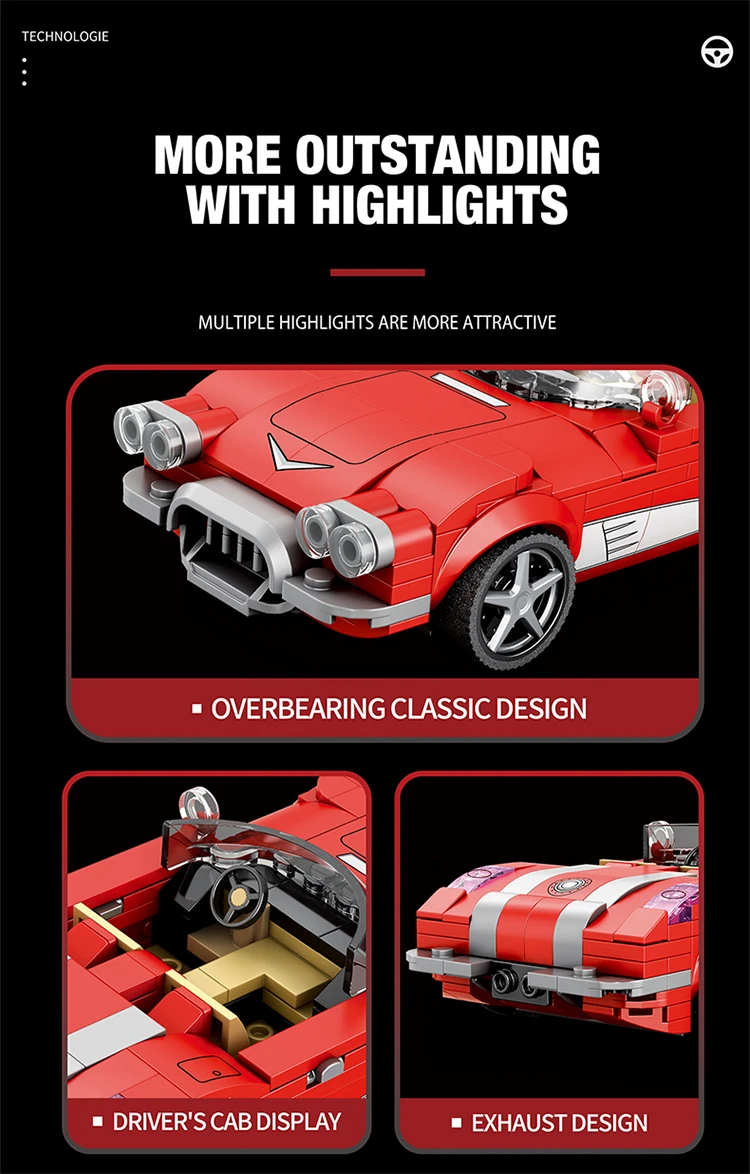 Reobrix 808 Chevrolet Corvette C1 Building Blocks Toy Set
