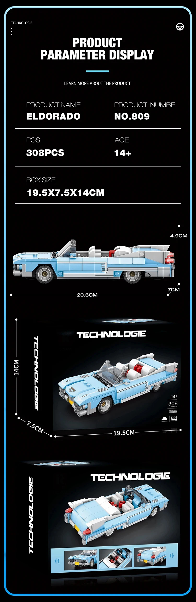 Juego de bloques de construcción Reobrix 809 Cadillac Eldorado