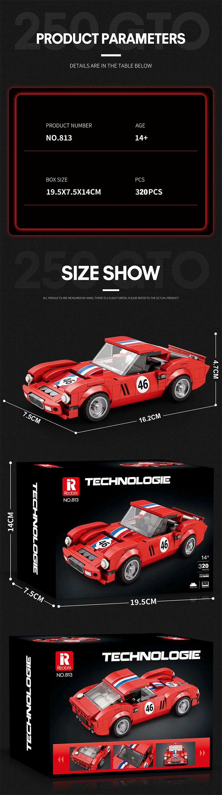 Reobrix 813 Ferrari 250 GTO Building Blocks Toy Set
