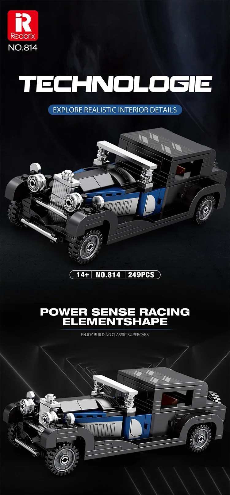 Juego de bloques de construcción Reobrix 814 Bugatti Type 41 Royale