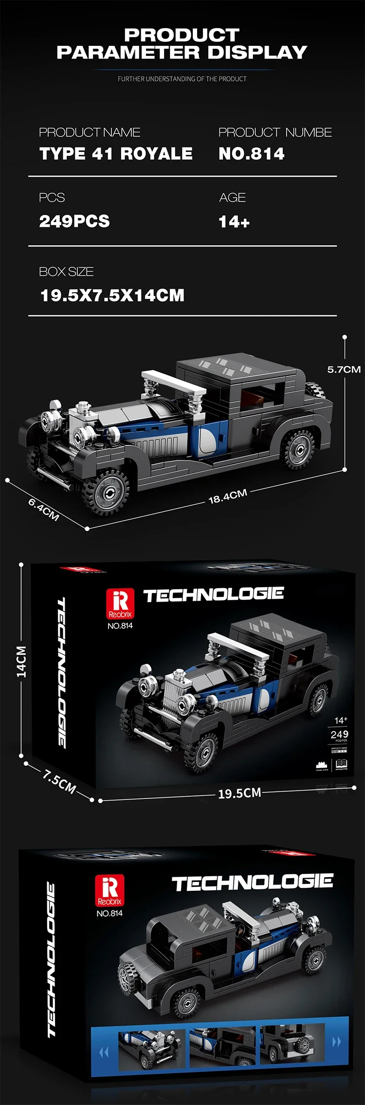 Juego de bloques de construcción Reobrix 814 Bugatti Type 41 Royale