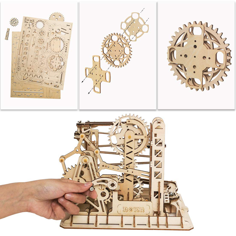 ROKR 3D Puzzle 4 Kinds Marble Run Game Wooden Building Toy Kit