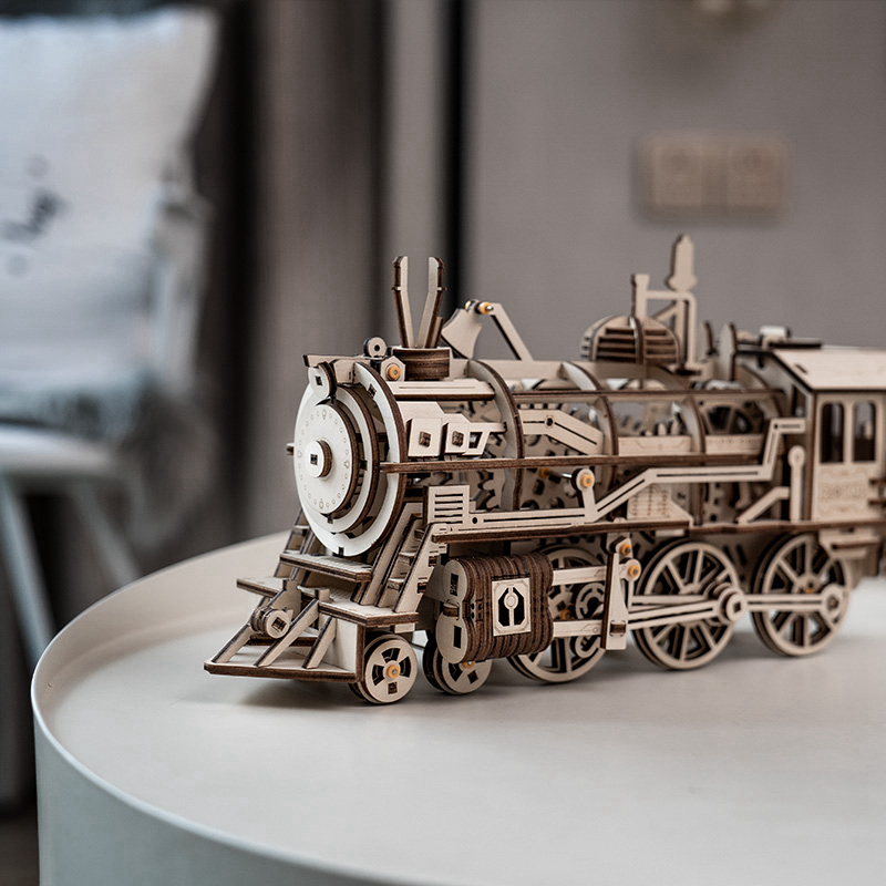 ROKR 3D Puzzle Clockwork Gear Drive Locomotive Wooden Building Toy Kit