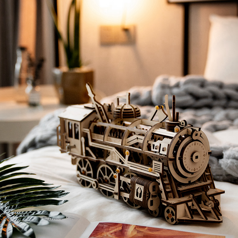 ROKR 3D Puzzle Clockwork Gear Drive Locomotive Wooden Building Toy Kit